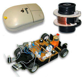 Ratón, generador eléctrico y coche modificado